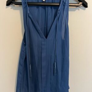 Blue Sleeveless Blouse with Tassels